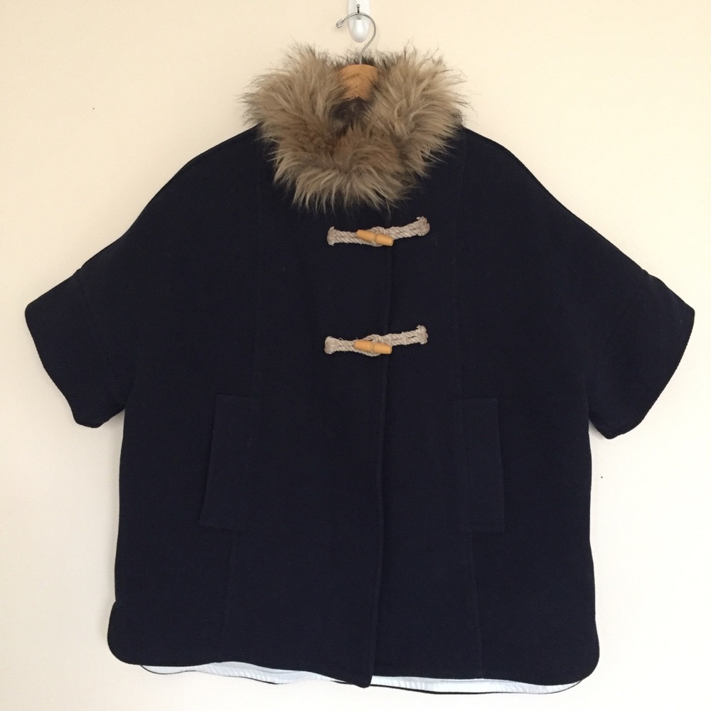 Crewcuts Girls Navy cape jacket, Sherpa lined